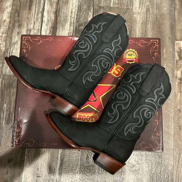 NWT Los Altos Black Leather Western Boots Size 6 - Picture 5 of 16